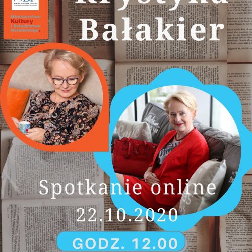 Miejska Bibiloteka Publiczna w Zduńskiej woli zaprasza na spotkanie autorskie z Krystyną Bałakier. Spotkanie online 22.10.2020 godz. 12.00.