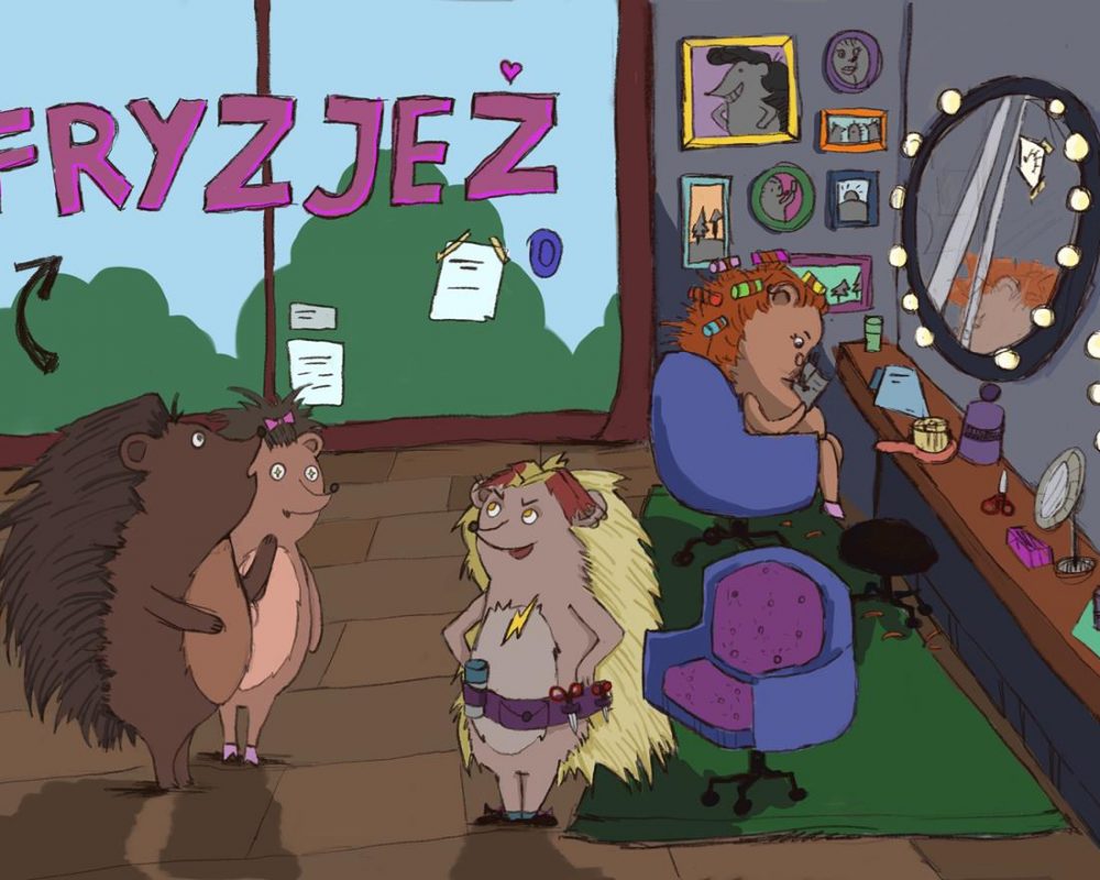 Cztery jeże w salonie "Fryzjeż"