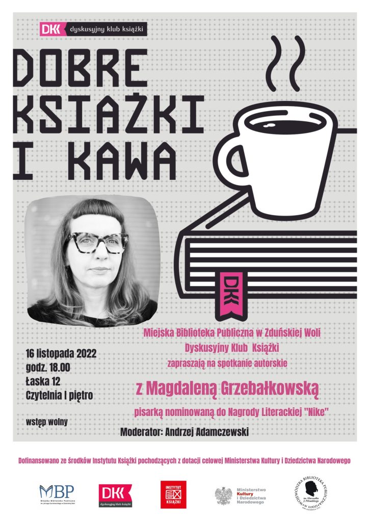 Plakat dobre książki i kawa Magdalena Grzebałkowska