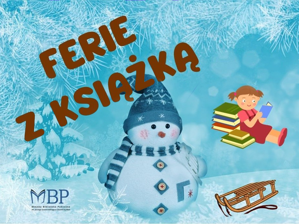 baner ferie z książkę, mikołaj i dziewczynka czytająca książki