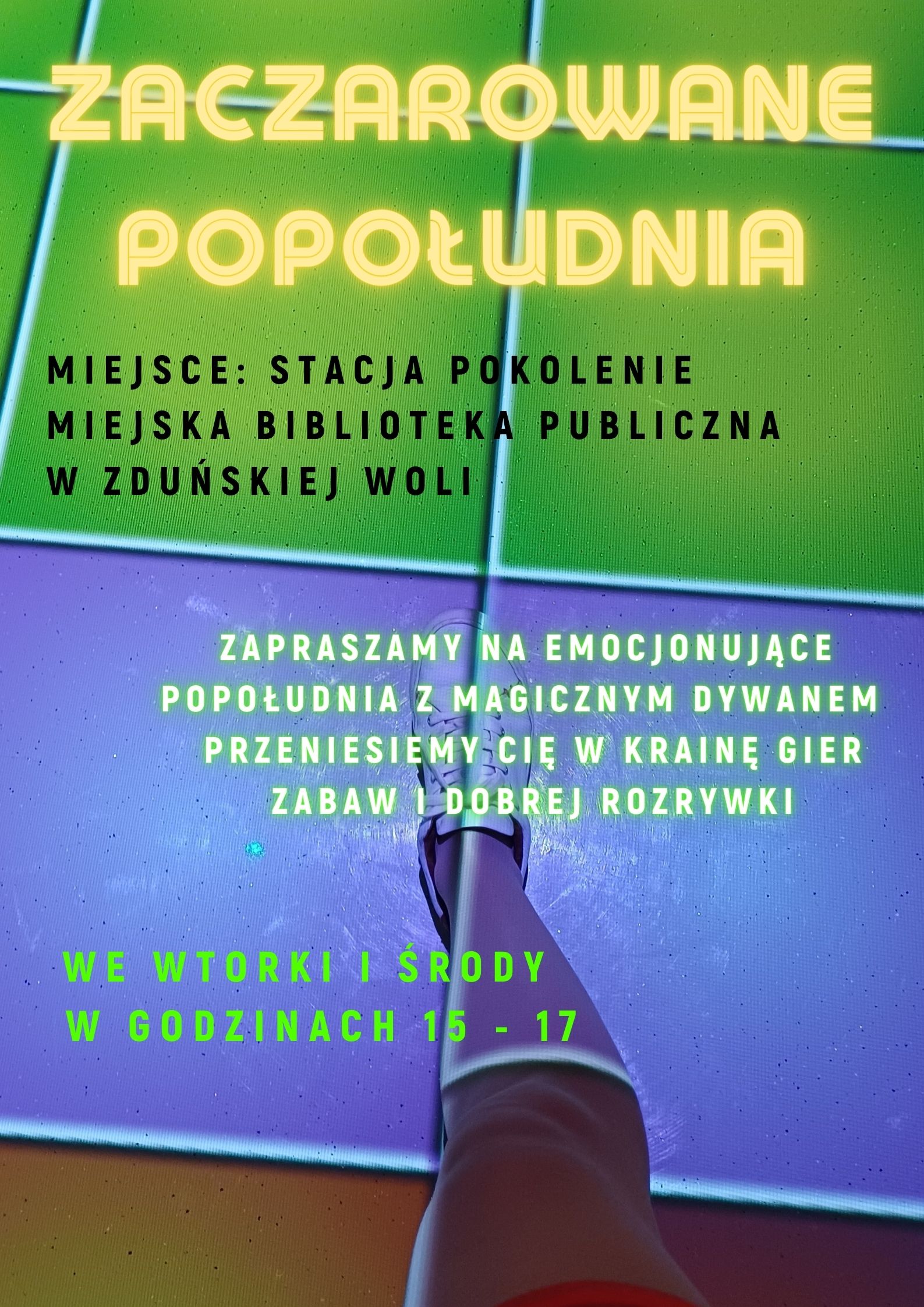 Miejska Biblioteka Publiczna Stacja Pokolenie zaprasza na emocjonujące popołudnia z magicznym dywanem zapraszamy we wtorki i środy w godzinach 15 - 17.