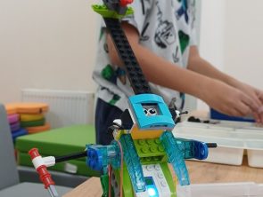 Chłopiec prezentuje robota