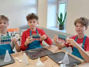 uczestnicy zajęć korzystają z probówek